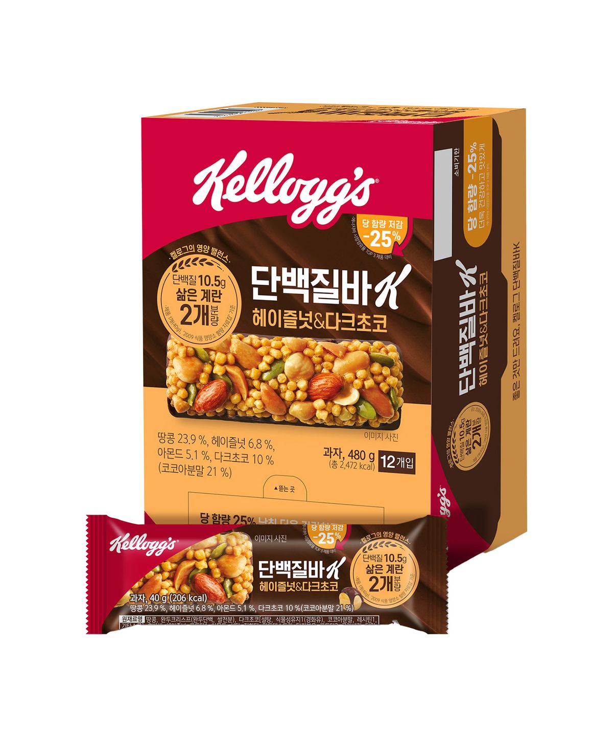 켈로그(KELLOGG) 프로틴바 헤이즐넛앤다크초코 (40g 12개입)
