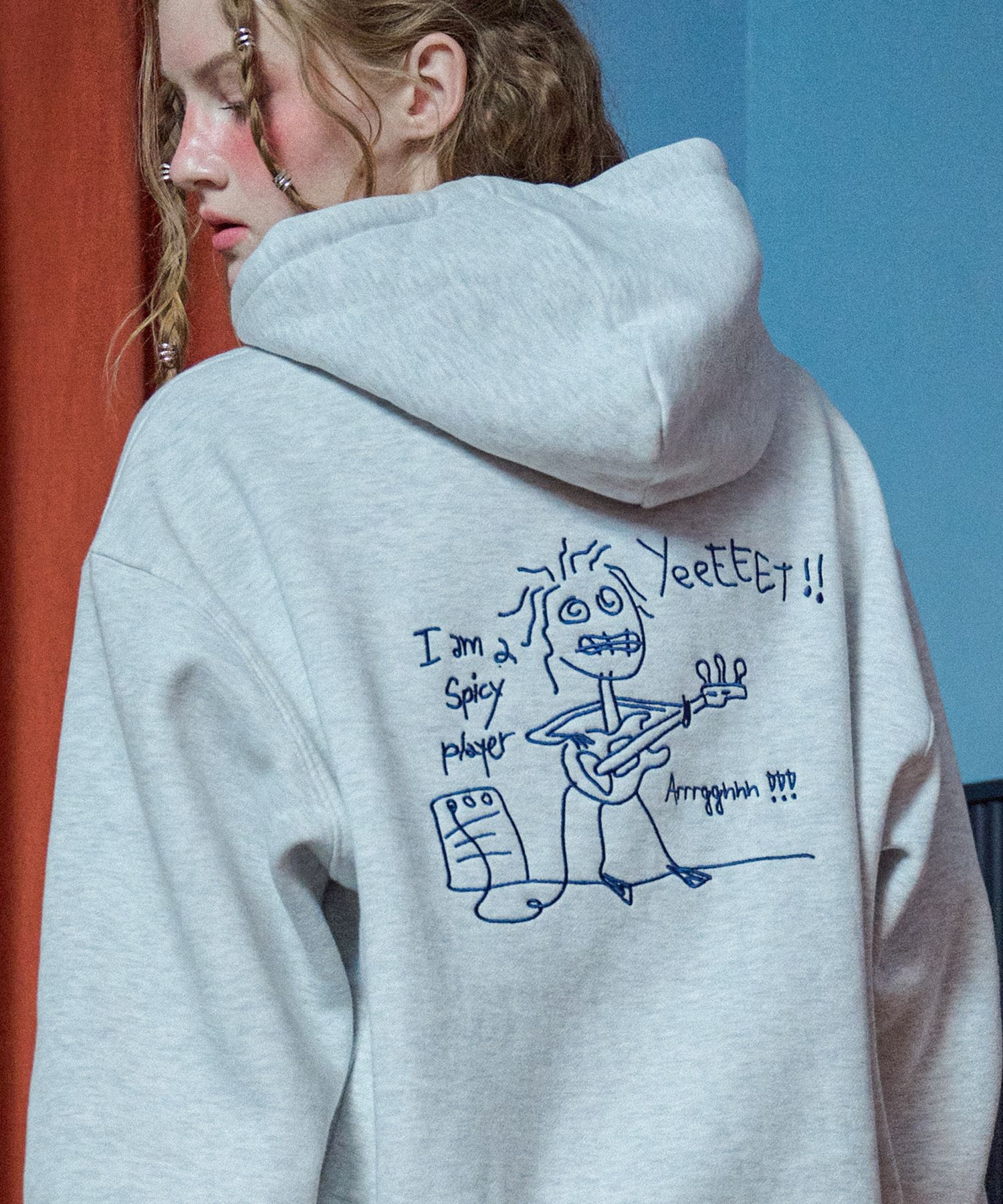 MUSINSA | CPGN STUDIO ROCKSTAR EMBROIDERED HOODIE MELANGE WHITE
