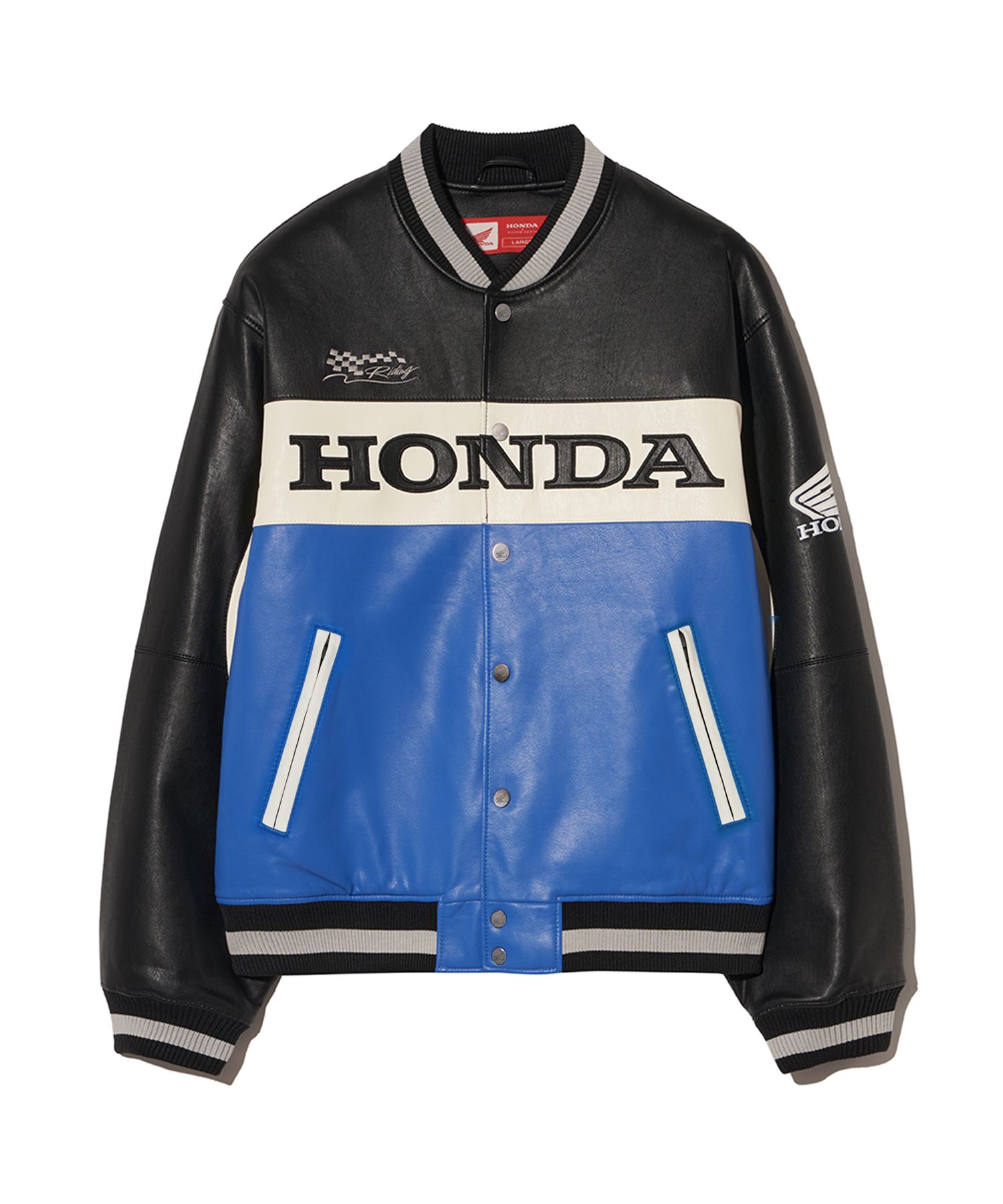 MUSINSA公式 | Honda Motorcycle Wappen Leather Varsity Jacket_Blue