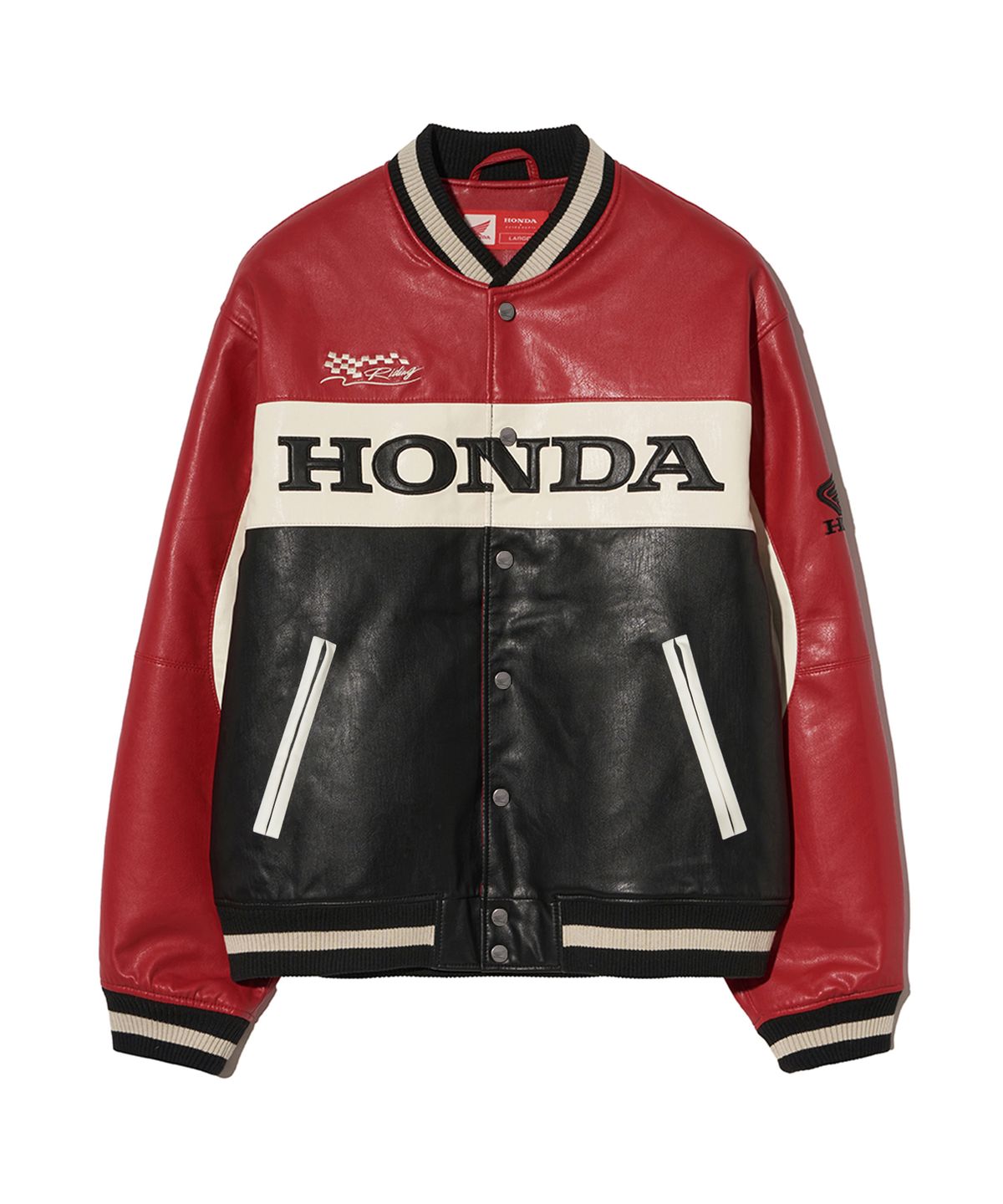 핍스 모터사이클(PHYPS MOTORCYCLE) Wappen Leather Varsity Jacket_Red