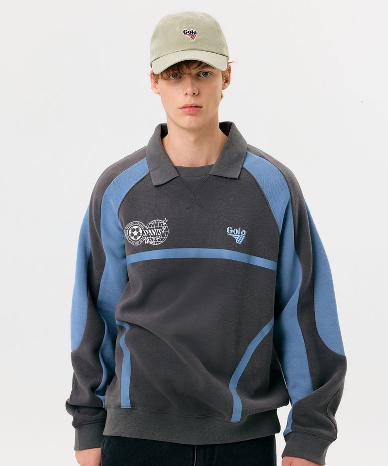 COLOR BLOCK COLLAR SWEAT SHIRTS [CHARCOAL]