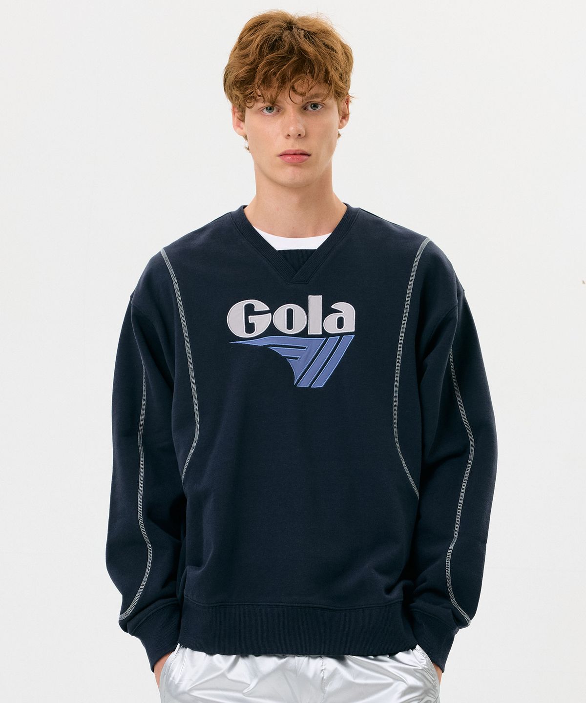 골라(GOLA) COVER STITCH SWEAT SHIRTS [NAVY]