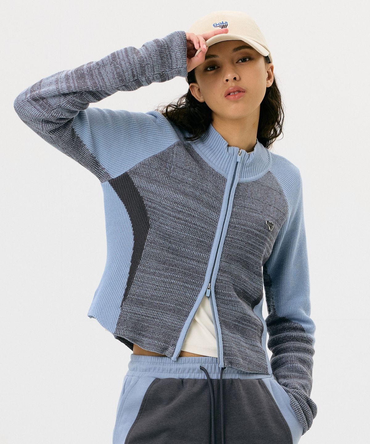 골라(GOLA) W SPORTY COLOR BLOCK KNIT ZIP-UP [SKY BLUE]
