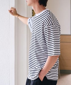 스트라이프 코튼 반팔티 (Ivory)