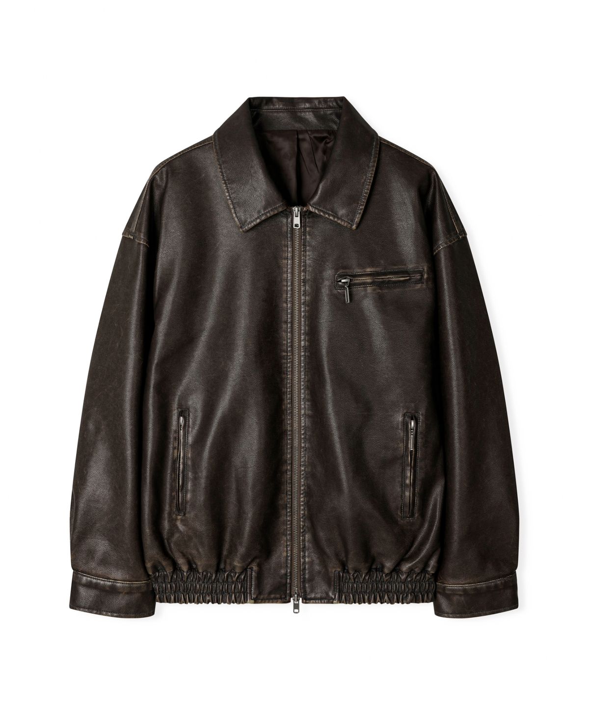 레더리(LEATHERY) 워시드 레더 오버핏 블루종 자켓 [WASHED BROWN]