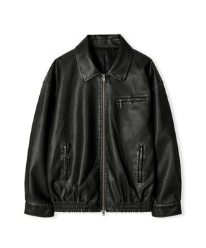 워시드 레더 오버핏 블루종 자켓 [WASHED BLACK]