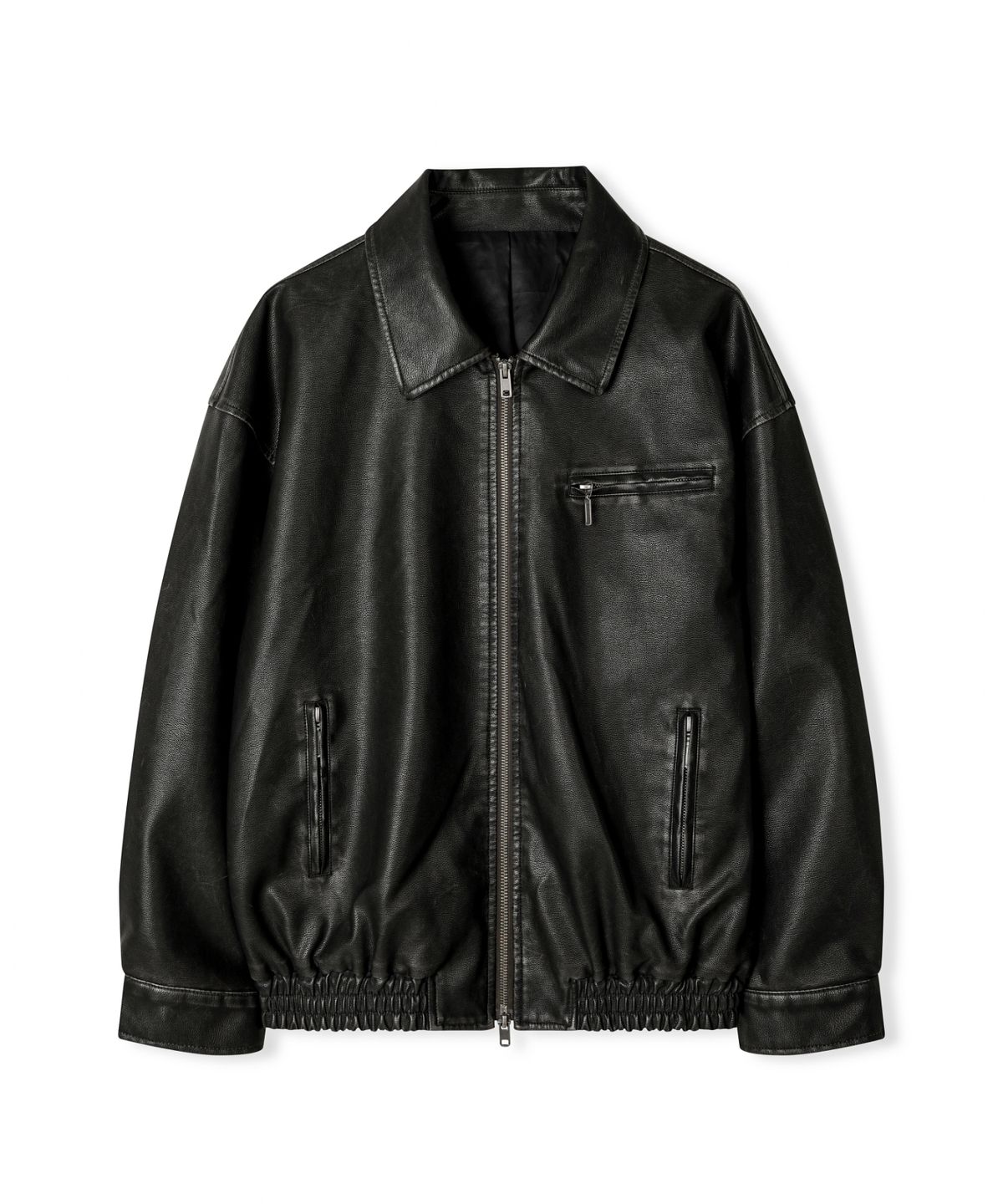 레더리(LEATHERY) 워시드 레더 오버핏 블루종 자켓 [WASHED BLACK]