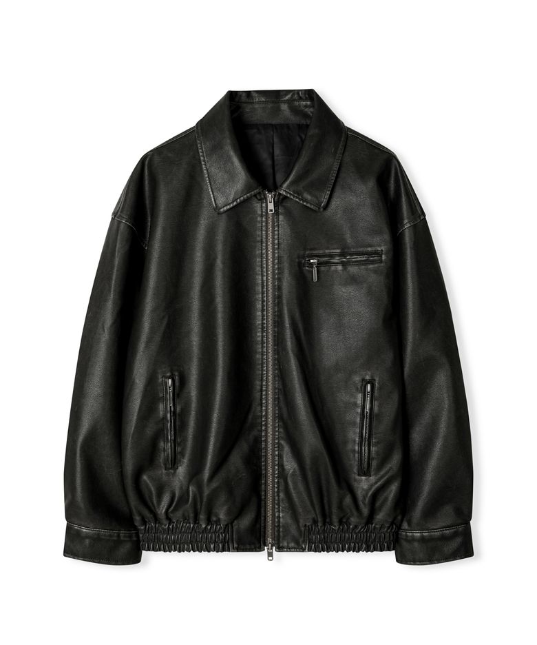 워시드 레더 오버핏 블루종 자켓 [WASHED BLACK]