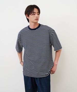 스트라이프 코튼 반팔티 (Navy)