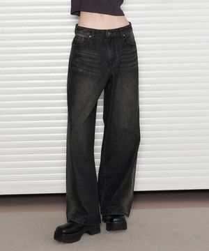 워시드 와이드 데님 팬츠 [BLACK]