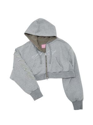 샤인 크롭 집업 후디 (라이트그레이)