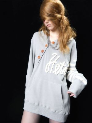 빅 버튼 와플 스트라이프 후디 (라이트그레이)