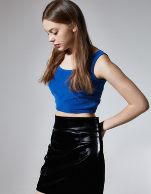 비비드 니트 크롭탑 블루