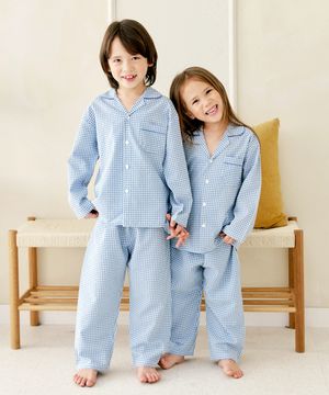 124 블루체크 긴소매 파자마세트