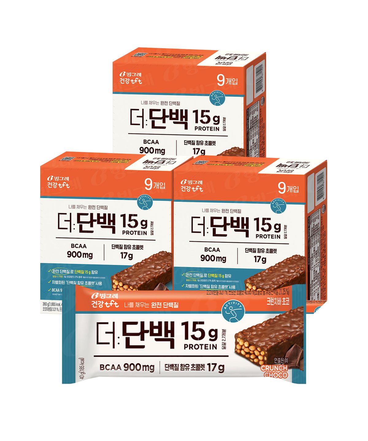 빙그레(BINGGRAE) 더단백 프로틴바 27개입 (9개입 x 3박스) 크런치바 초코