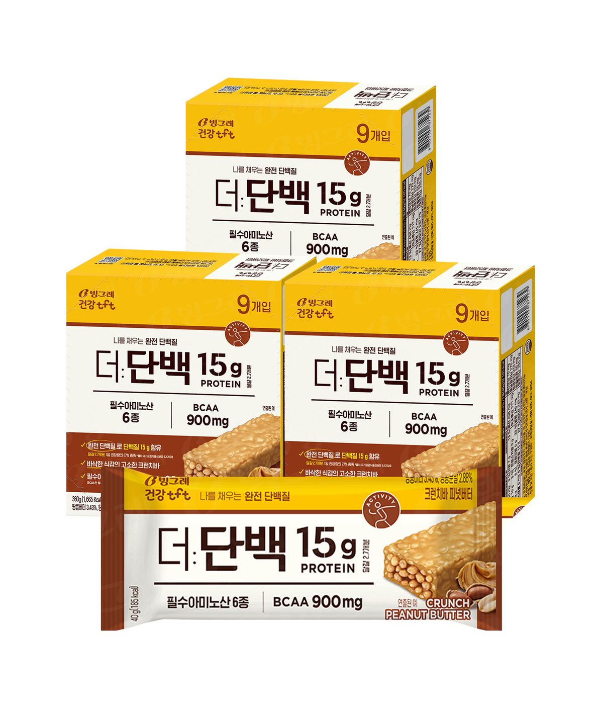 빙그레(BINGGRAE) 더단백 프로틴바 27개입 (9개입 x 3박스) 크런치바 피넛버터