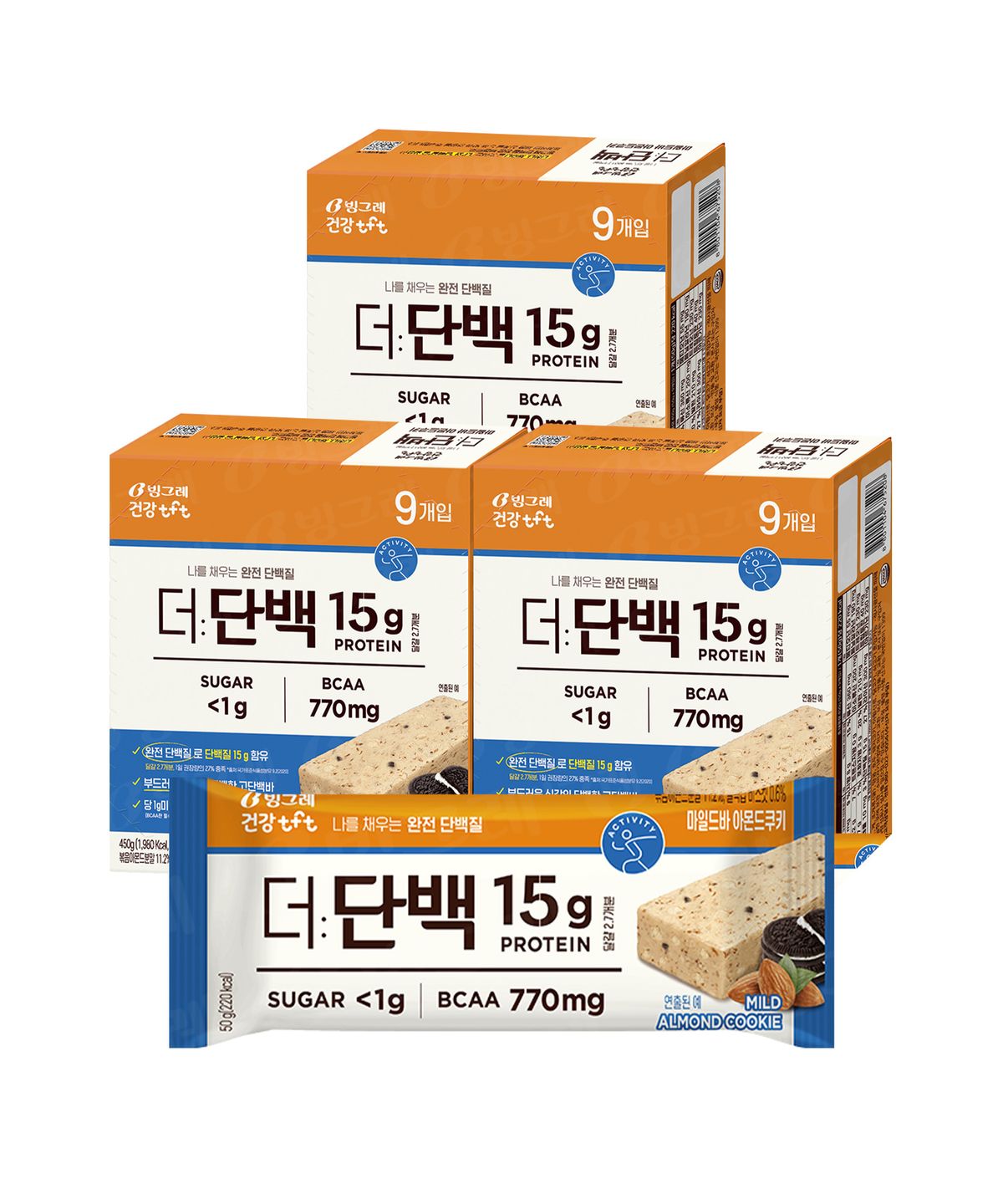 빙그레(BINGGRAE) 더단백 프로틴바 27개입 (9개입 x 3박스) 크런치바 아몬드쿠키