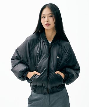 Reversible Glossy Crop Short Puffer Black