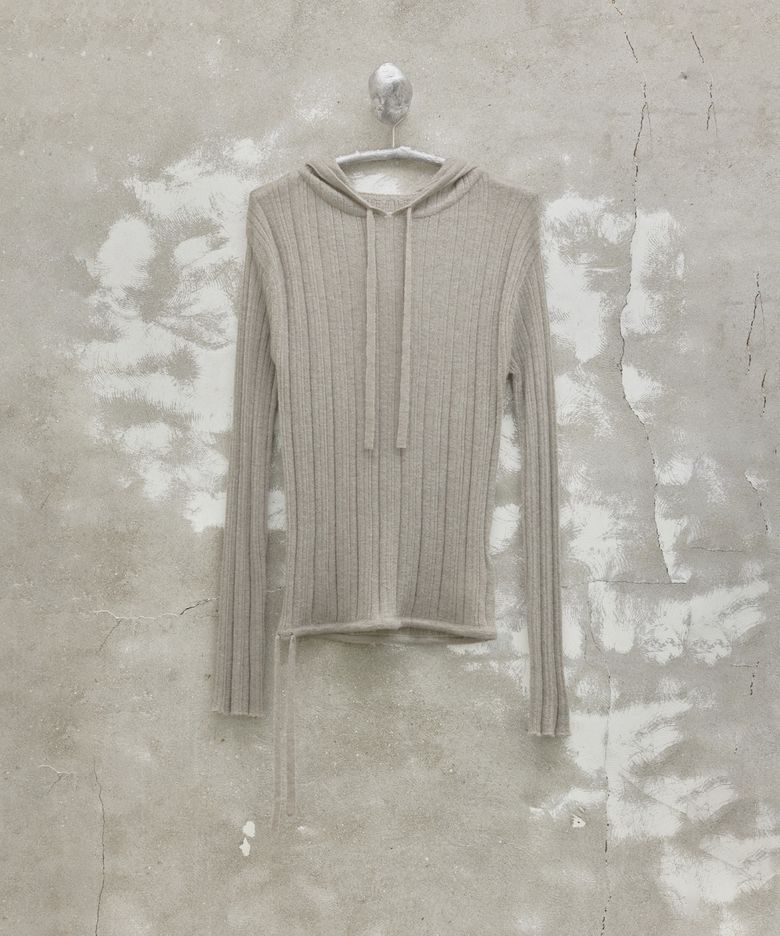 Hooded Knit Top - Light Grey