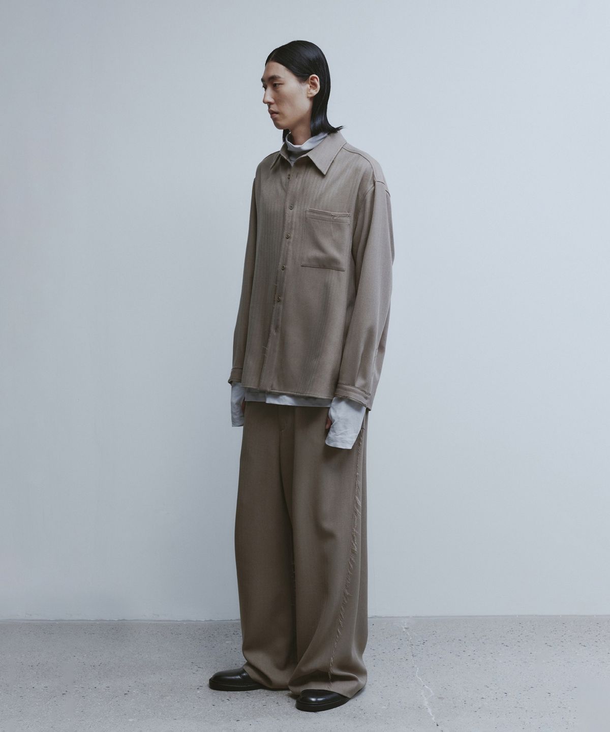 유스(YOUTH) Cut-off Loosed Shirt - Beige Herringborn