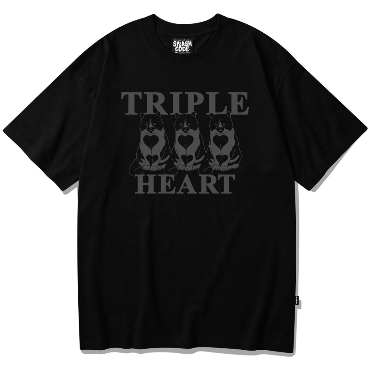 스플래시코드(SPLASHCODE) 반팔 티셔츠 블랙 - 트리플 하트 그레이(Triple Heart Grey)