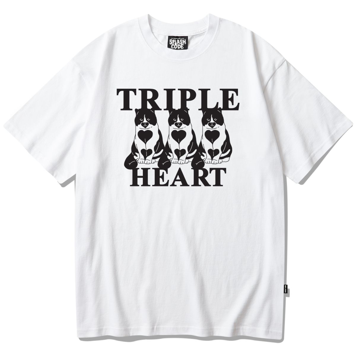 스플래시코드(SPLASHCODE) 반팔 티셔츠 화이트 - 트리플 하트 블랙(Triple Heart Black)