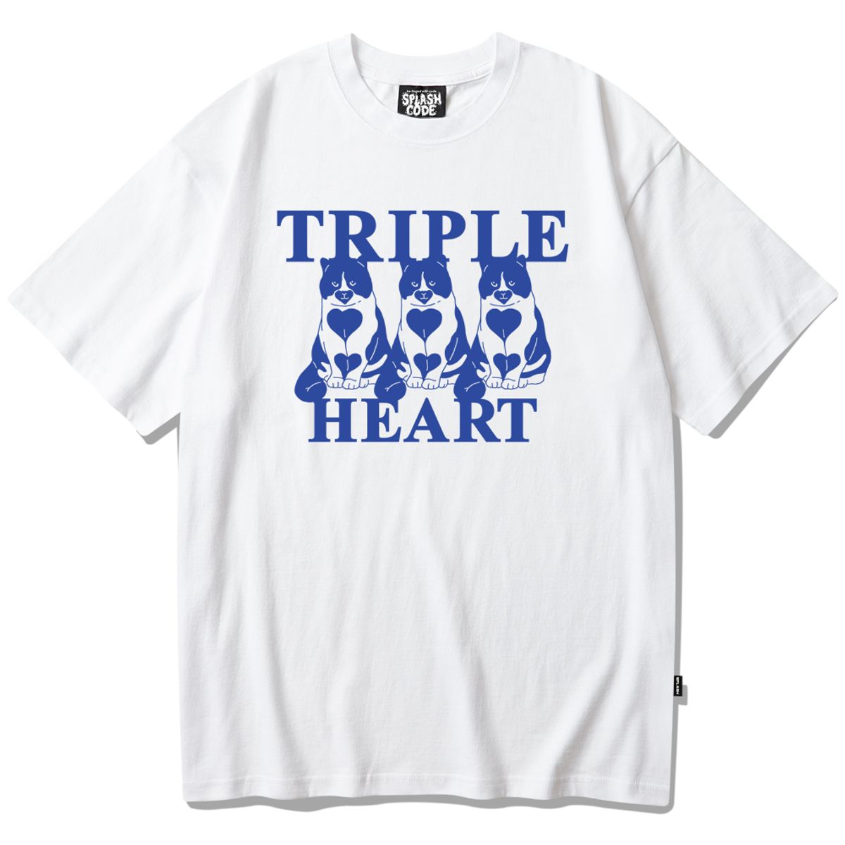 스플래시코드(SPLASHCODE) 반팔 티셔츠 화이트 - 트리플 하트 블루(Triple Heart Blue)