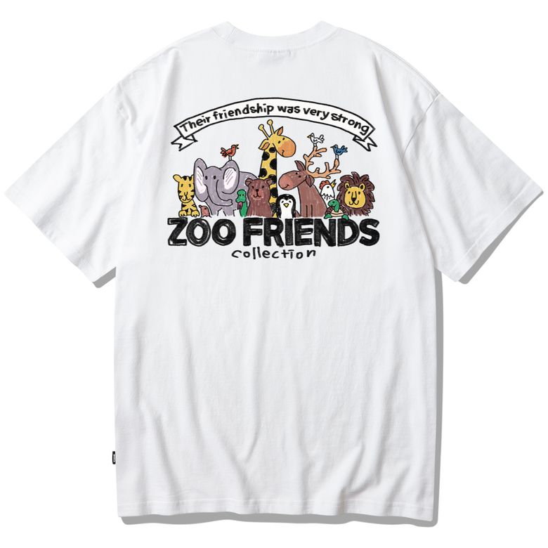 반팔 티셔츠 화이트 - 크레용 동물 친구들(Crayon Zoo Friends)