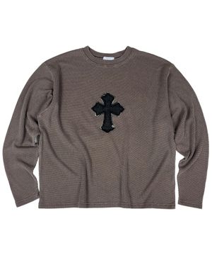 Classic Cross Pigment Oversized Knit ((Brown))