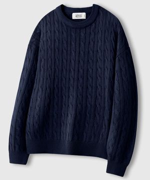 오버핏 볼륨 워셔블 크루넥 케이블 니트_9COLOR