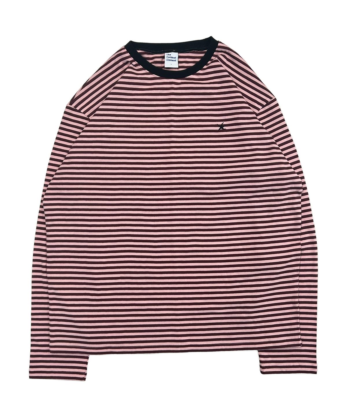 더콜디스트모먼트(THE COLDEST MOMENT) TCM mini logo stripe long sleeve (pink/red)