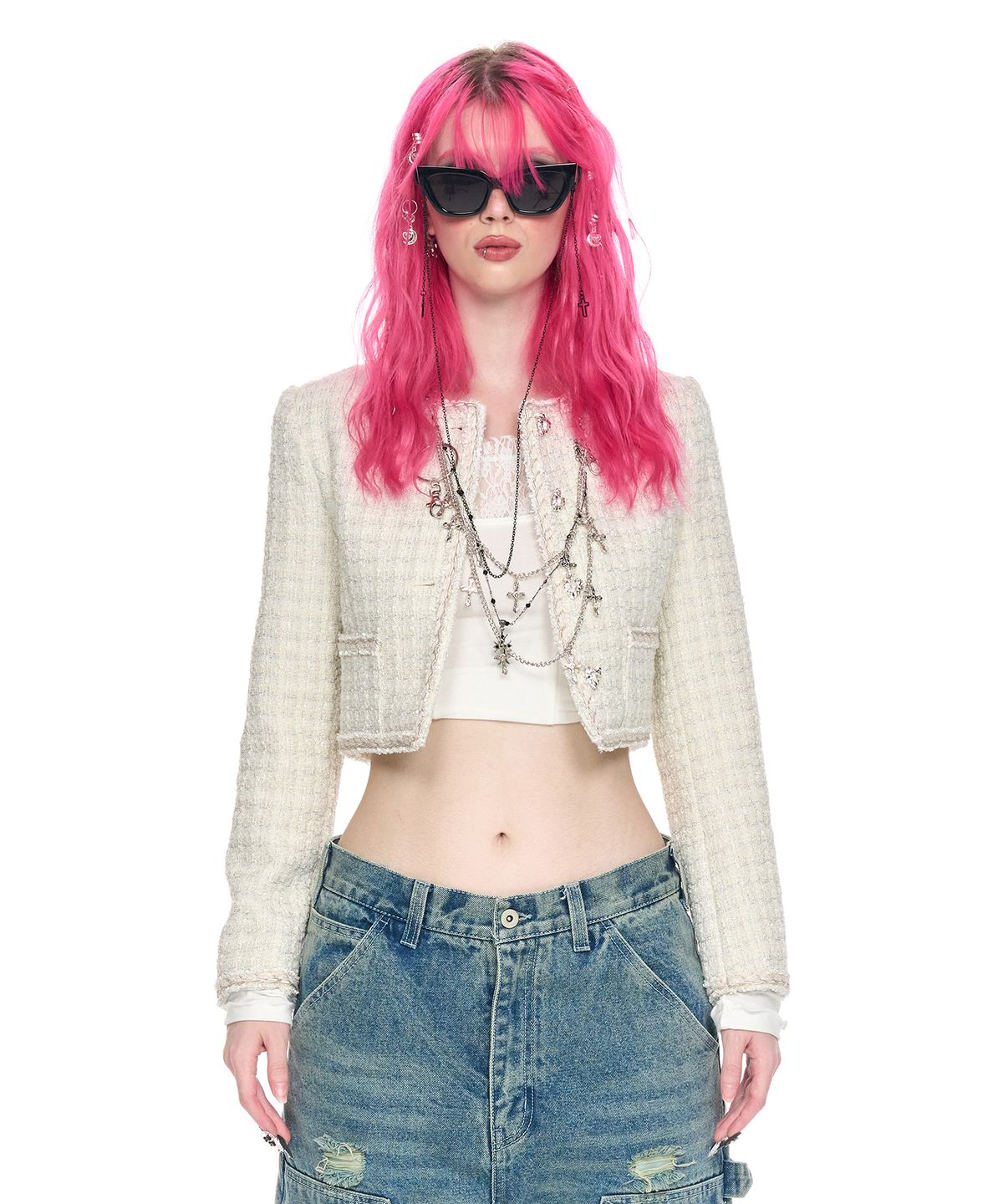 스키즘 인듀싱(SCHISM INDUCING) PUNK TWEED JACKET IVORY