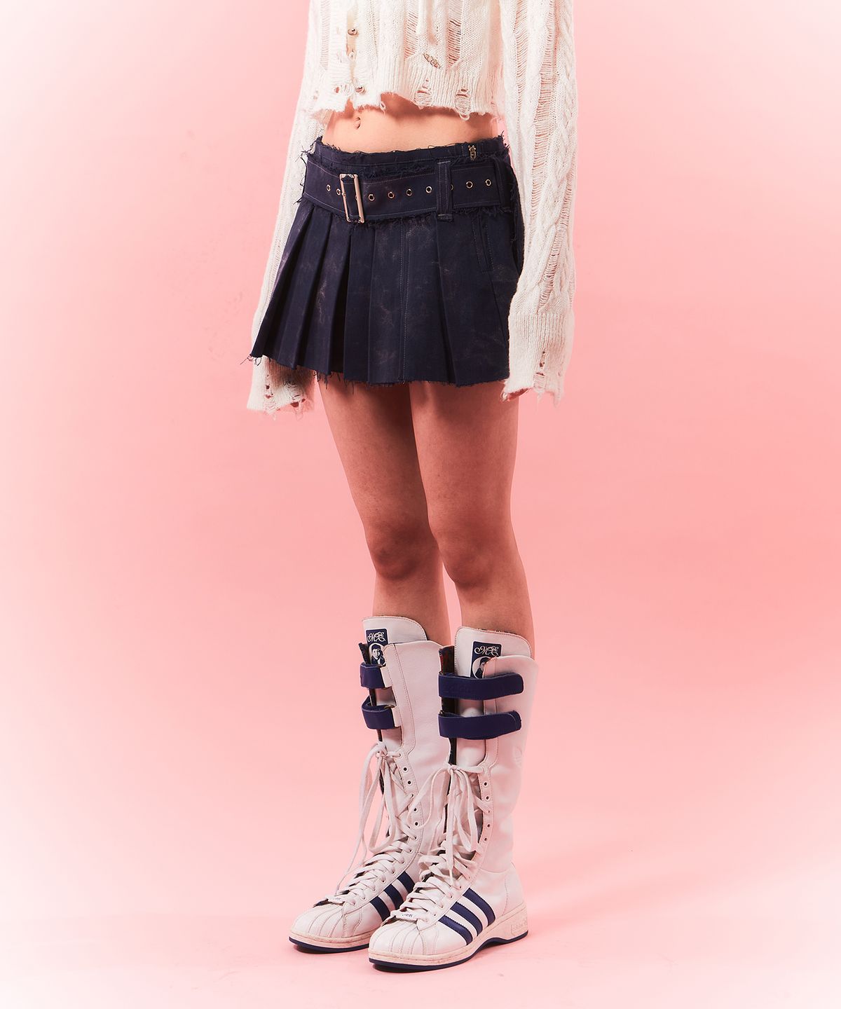 체리퀴리(CHERRYQUIRI) rough belted pleats sk - deep blue