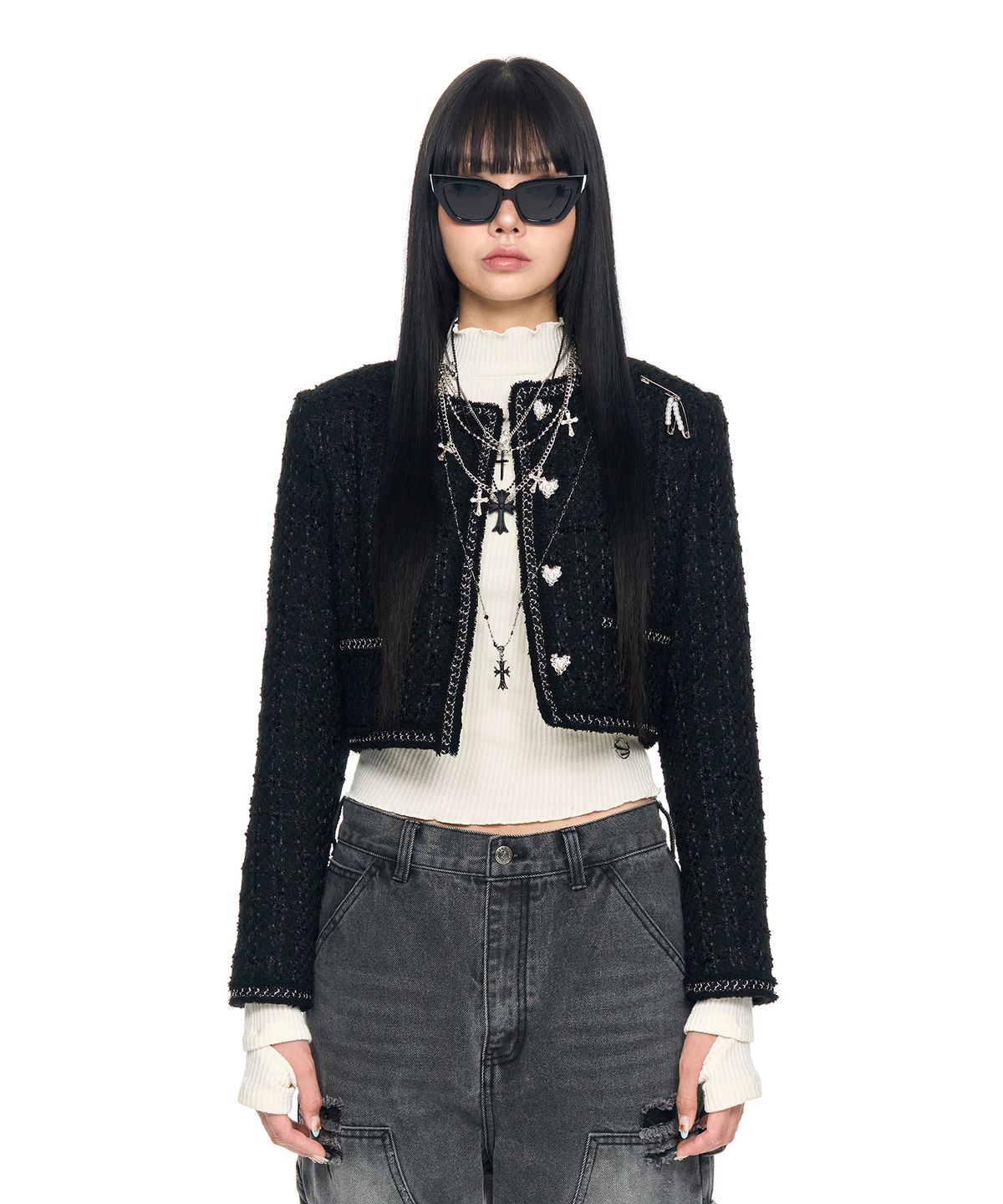 스키즘 인듀싱(SCHISM INDUCING) PUNK TWEED JACKET BLACK