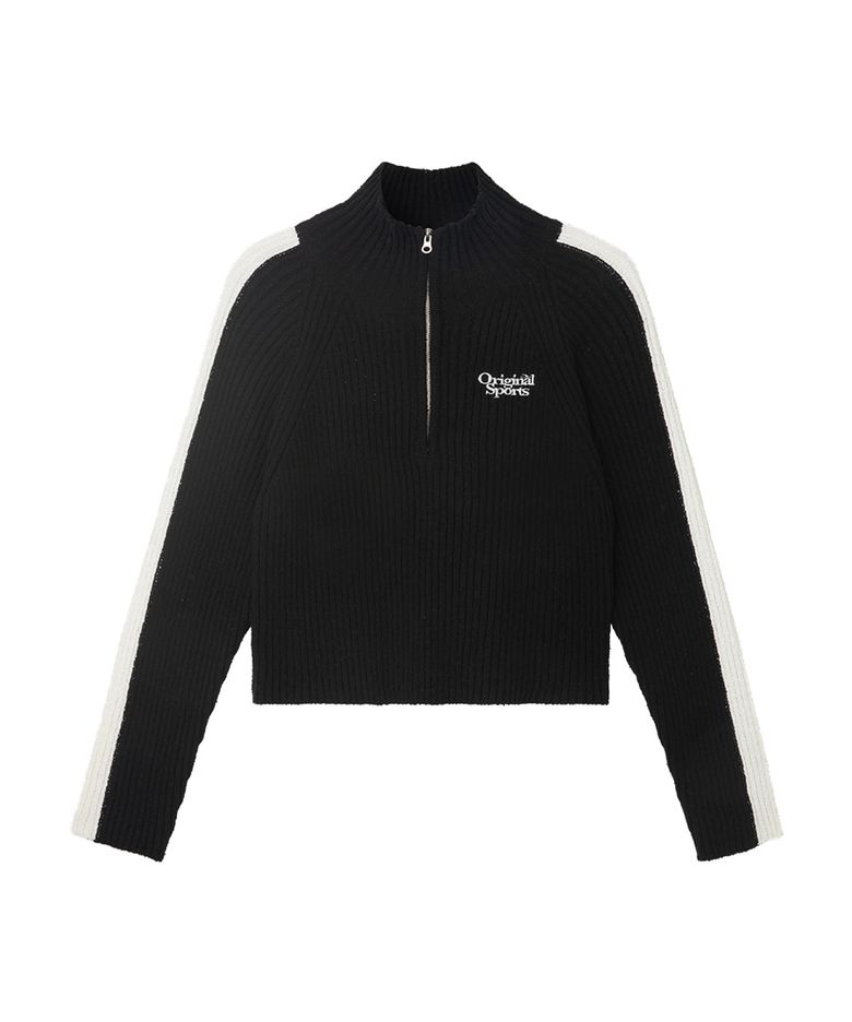 W HALF NECK KNIT PULLOVER BLAK