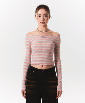 smooth off shoulder top - pink stripe