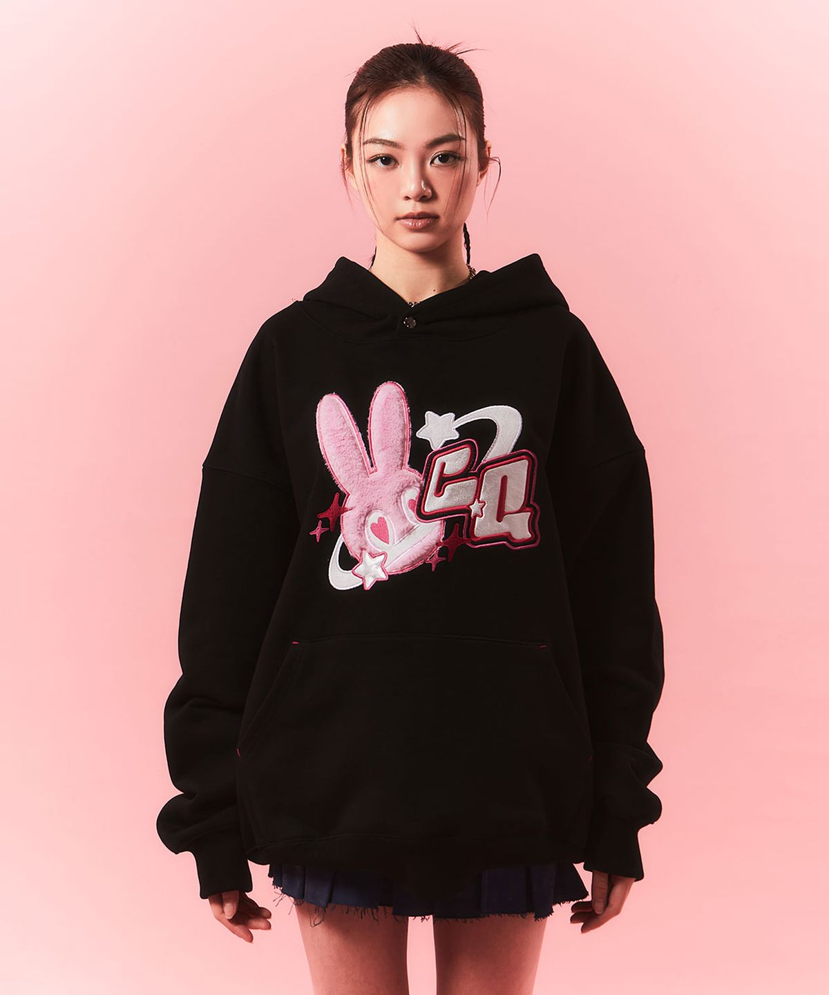 체리퀴리(CHERRYQUIRI) fur bunny planet hoody - black