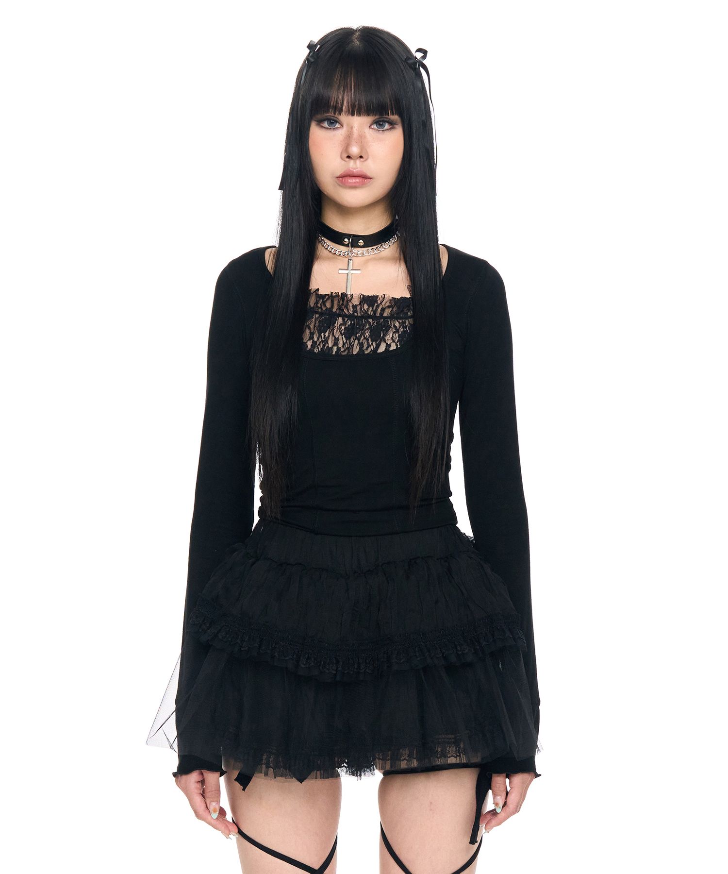 MUSINSA | SCHISM INDUCING LACE OJO TOP BLACK