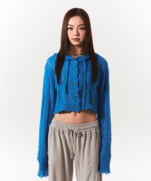 damage knit hoody cd - blue