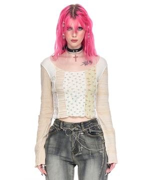 CRAZY PATCHWORK TOP BEIGE