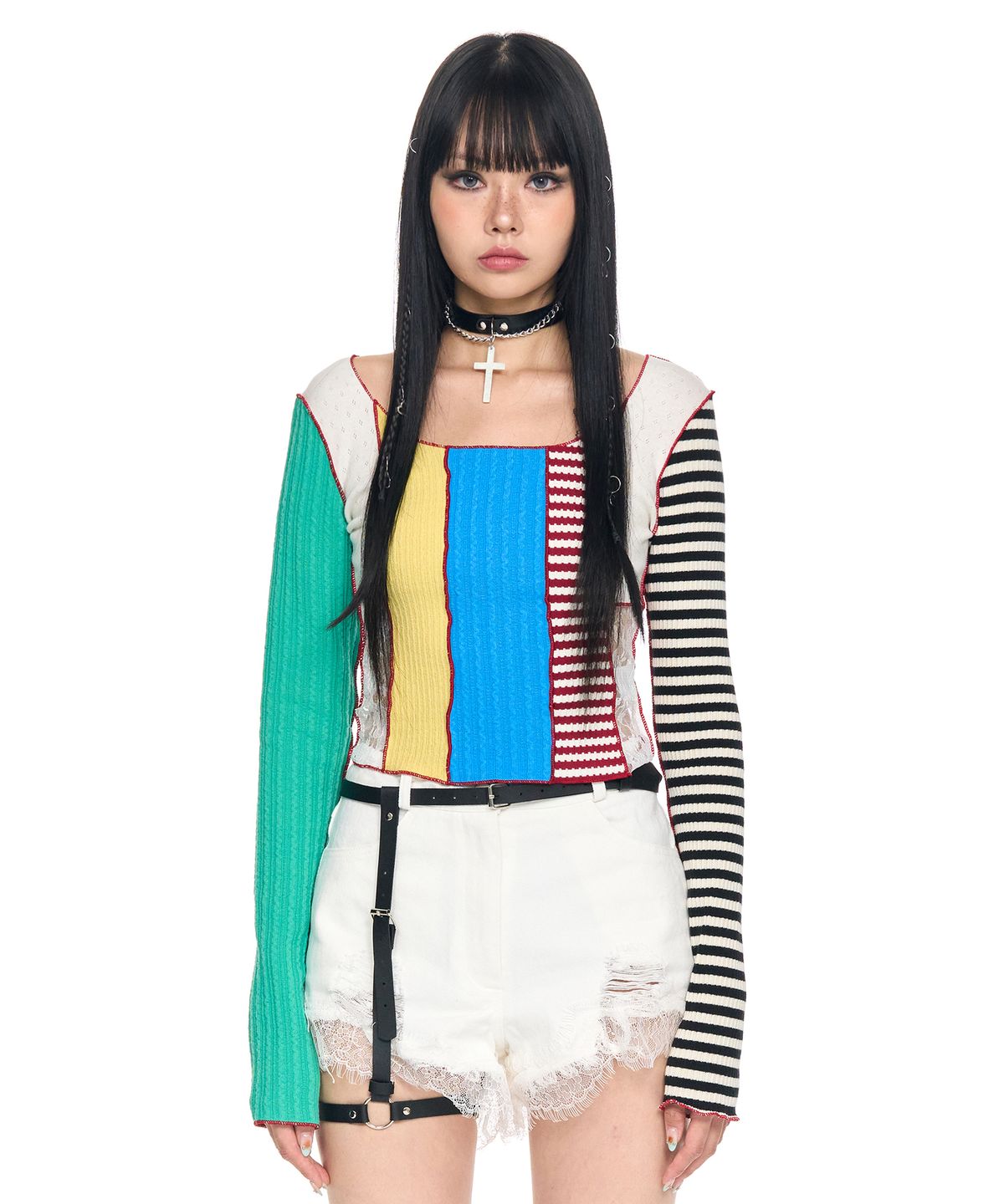 스키즘 인듀싱(SCHISM INDUCING) CRAZY PATCHWORK TOP GREEN