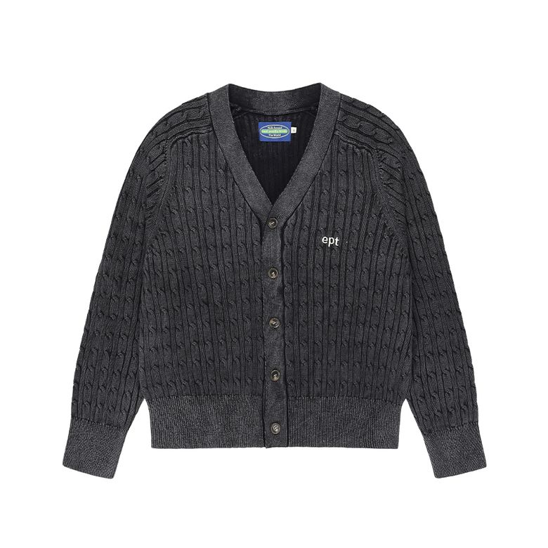 SAND WASHING KNIT CARDIGAN (BLACK)