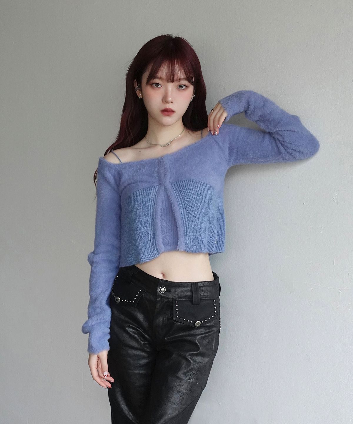 체리퀴리(CHERRYQUIRI) fluffy knit cd set - blue