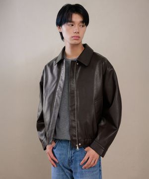 유니섹스 신세틱 레더 오버핏 블루종 [BR]