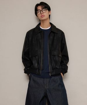유니섹스 신세틱 레더 플라이트 자켓 [BK]