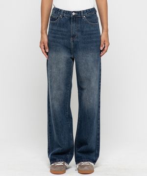 우먼즈 세미 와이드 워싱  데님팬츠[딥블루]