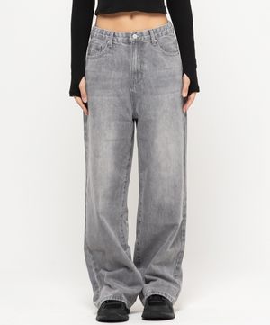 우먼즈 세미 와이드 워싱  데님팬츠[그레이]