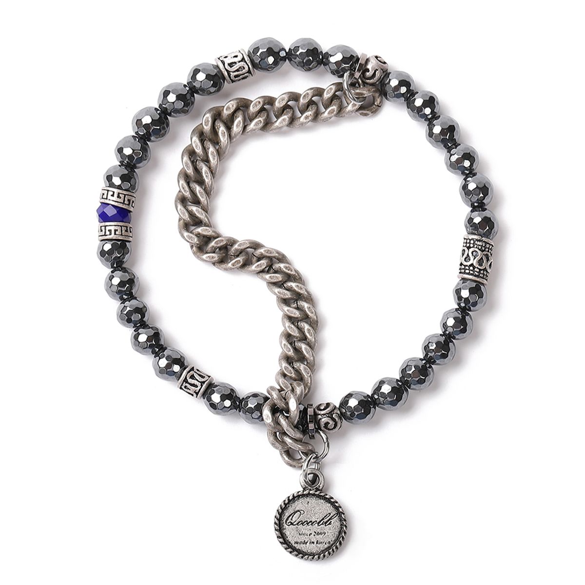 쿠콥(QOOCOBB) 헤마타이트&블루 크리스탈 체인 원석팔찌Gemstone Chain-03
