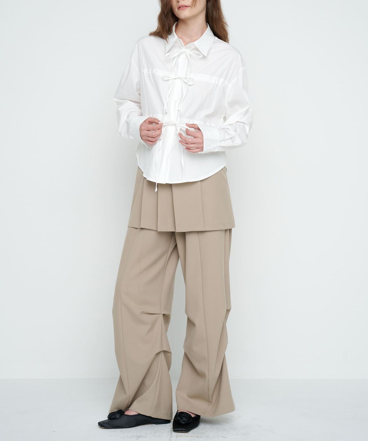 모이페어(MOIFAIRE) PLEATED LAYERED SKIRT PANTS / BEGIE