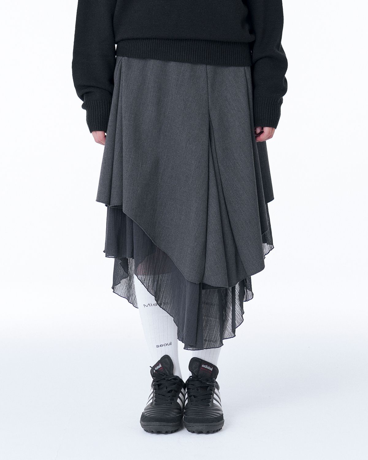 ★ MISEKI SEOUL★ Unbalanced layered skirt CHARCOAL MSK2403 MUSINSA | MISEKI SEOUL Unbalanced layered skirt CHARCOAL